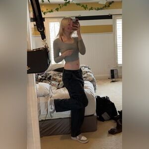 Y2k Skinny Long Sleeve Backless Crop Top Square Neck Bodycon Shirt